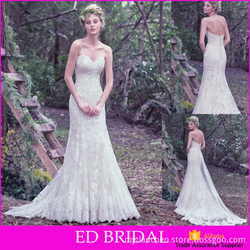 Made In China Sweetheart Appliques Elegant Lace Removable Train Wedding Dress 2016